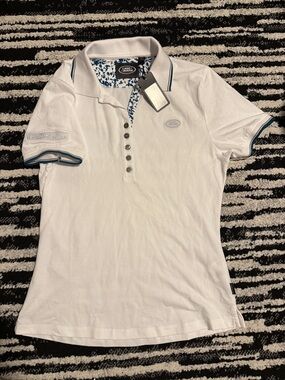Women's White Polo Shirt with Teal Trim